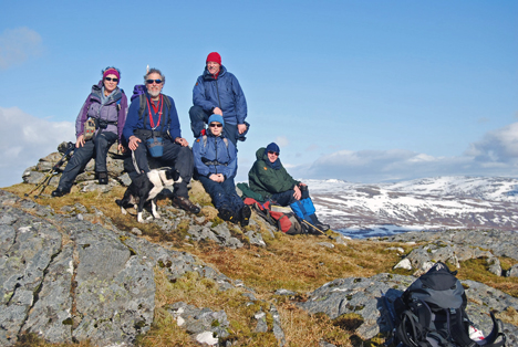 Angie, Hugh, Sally, Tony, Sue, and David on Gairbeinn